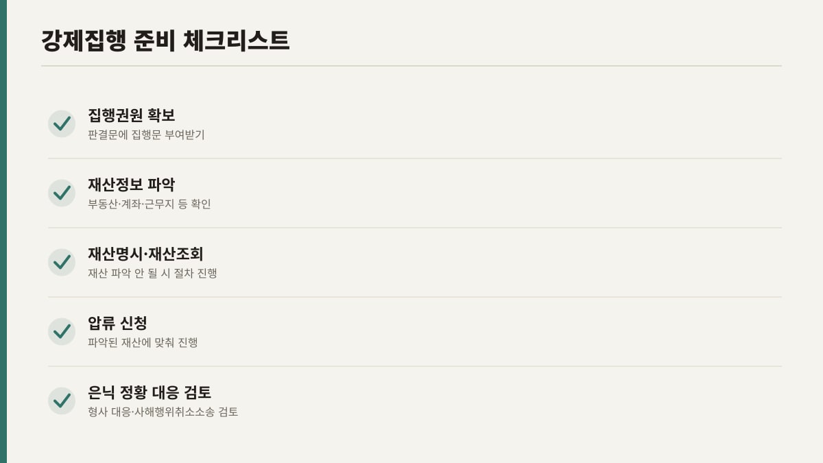 판결금 강제집행 절차 준비사항 체크리스트