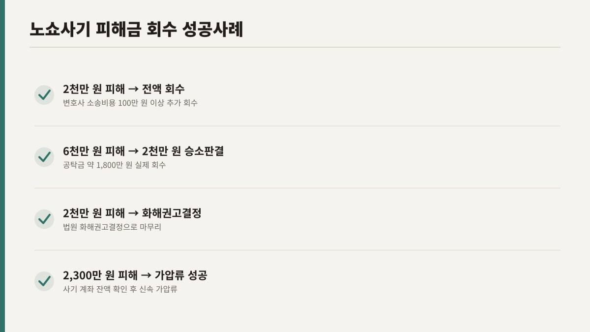 노쇼사기 피해금 회수 성공사례 4건 요약