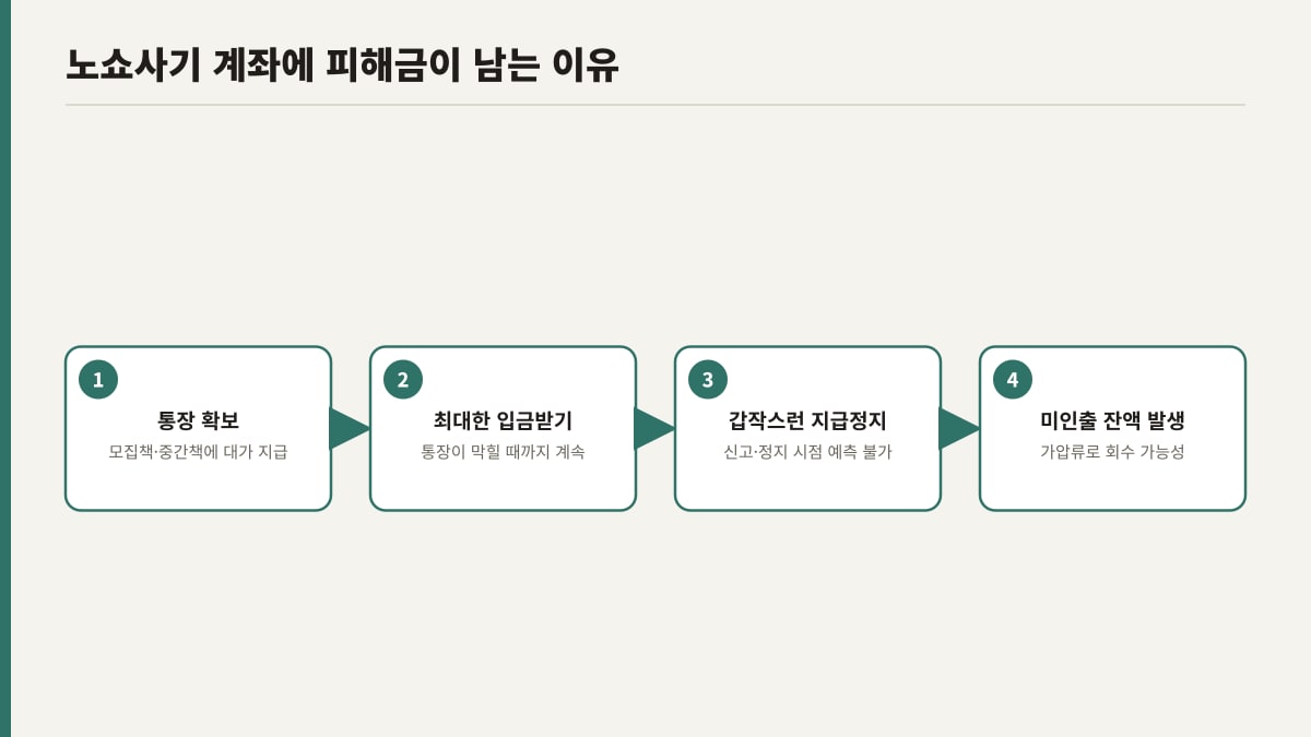 노쇼사기 계좌에 피해금이 남는 구조, 통장 확보부터 지급정지까지