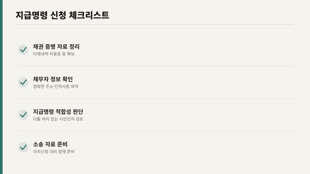 지급명령 신청 전 준비사항 체크리스트