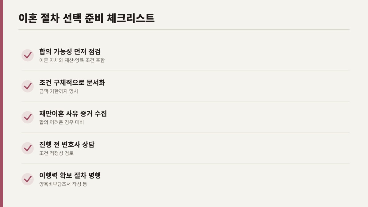 협의이혼·재판이혼 절차 선택 준비 체크리스트