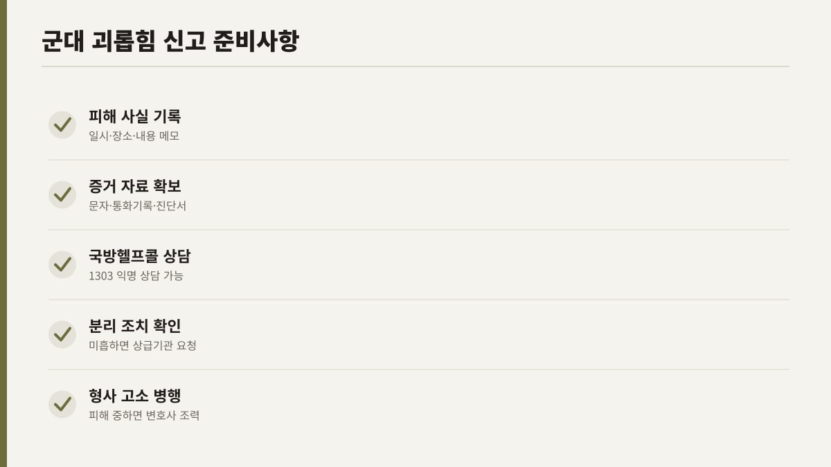 군대 괴롭힘·가혹행위 신고 시 준비사항 체크리스트